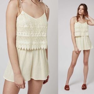 NWOT Topshop boho crochet layered romper Ivory